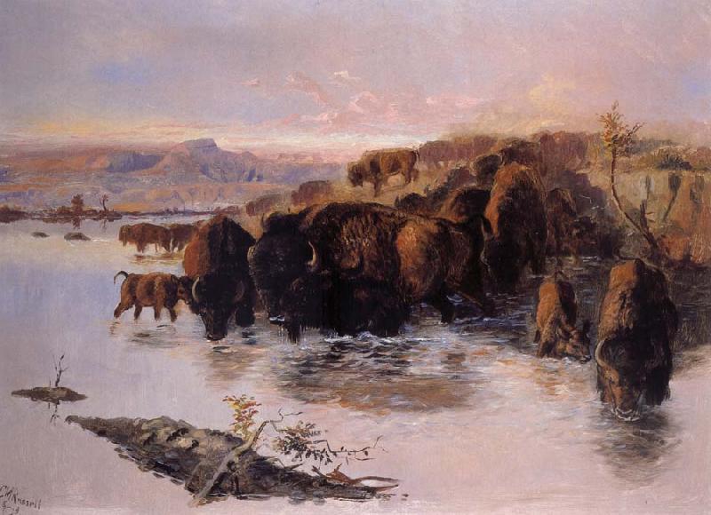 Charles M Russell The Buffalo Herd Sweden oil painting art